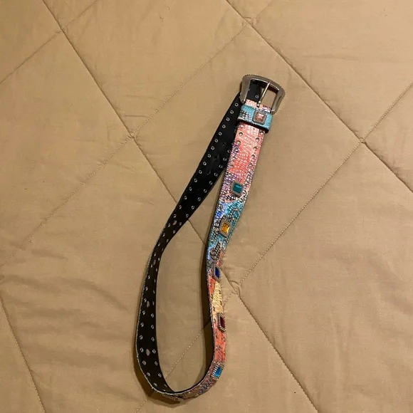 Colorful Rhinestones Embellished Western Cowgirl Festive Belt/Silver Buckle